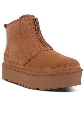 UGG Neumel Zip Slipper Platform Boots Brown Leather